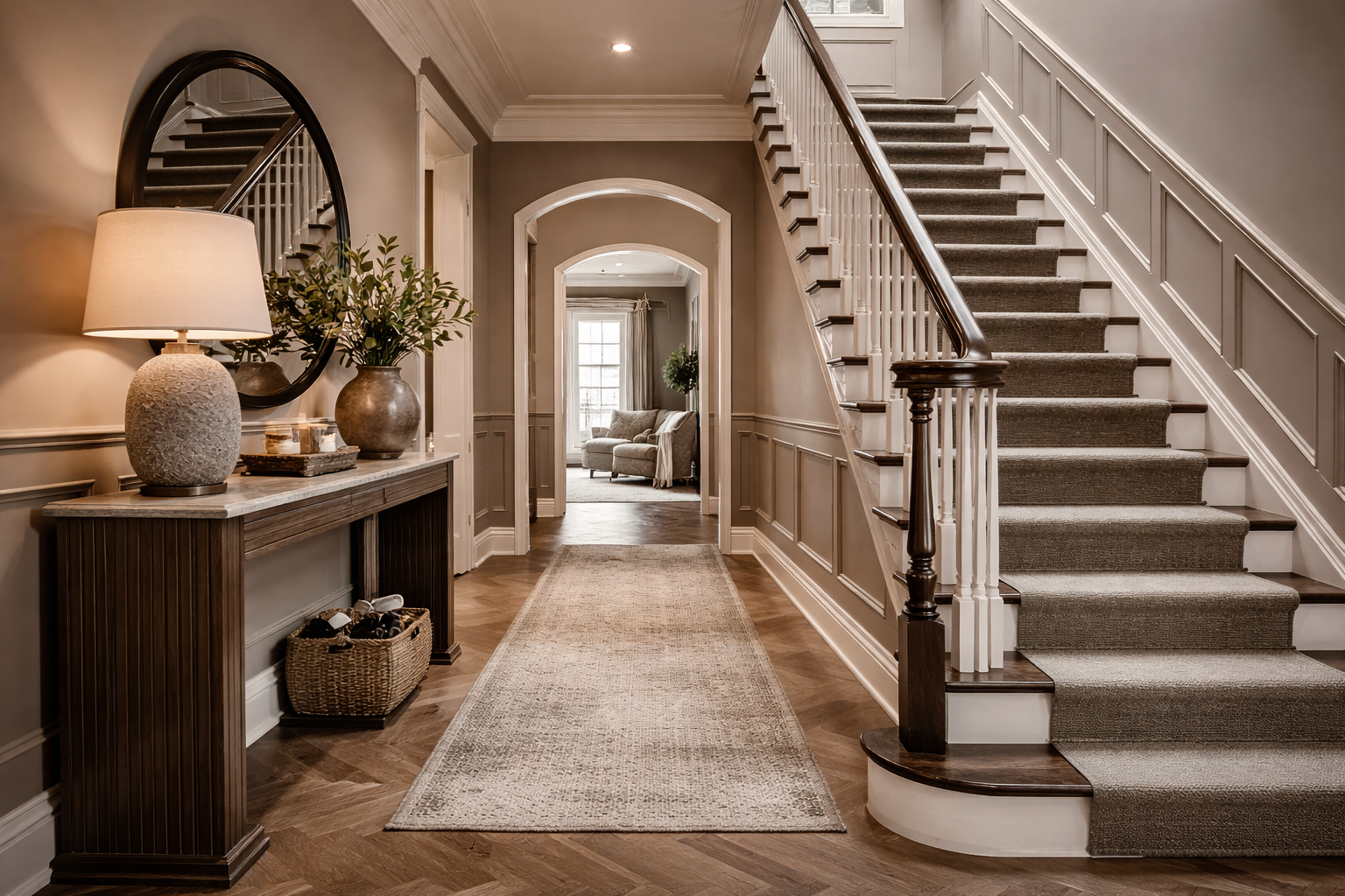 Hallway and staircase inspiration with durable washable finish for high traffic