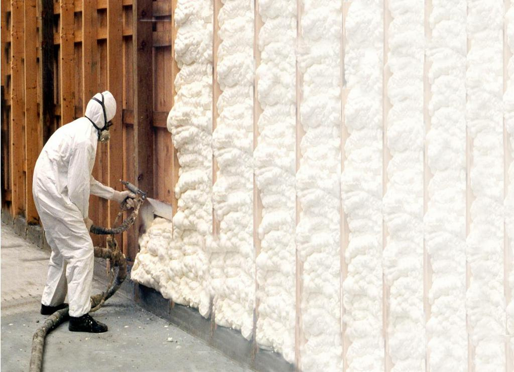 Spray foam insulation installation close-up